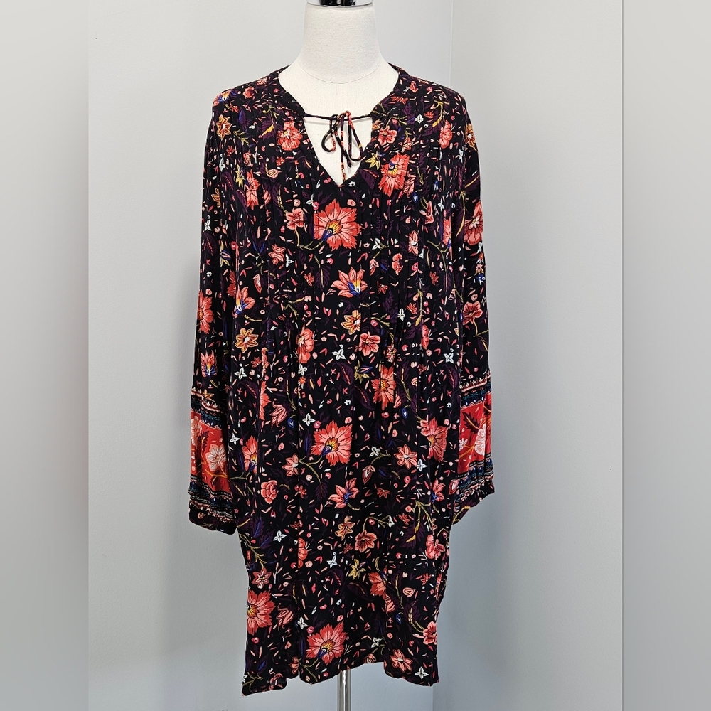 Old Navy Womensβ Long Sleeves Dress Xlarge Black Floral Fall Border Print